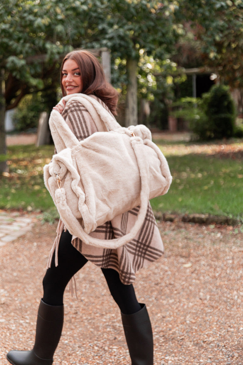 CALIN Beige - Cabas Fausse Fourrure