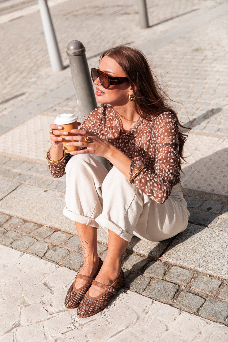 CÉLINA Camel - Ballerines Sequins