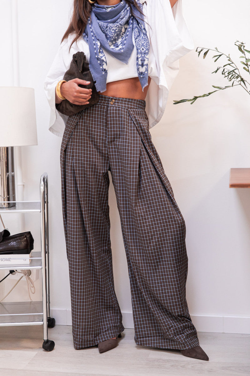 ENZA Chocolat - Pantalon À Carreaux