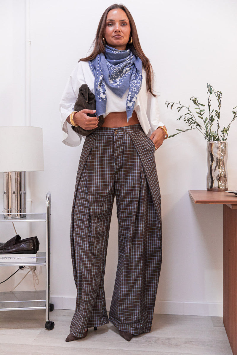 ENZA Chocolat - Pantalon À Carreaux