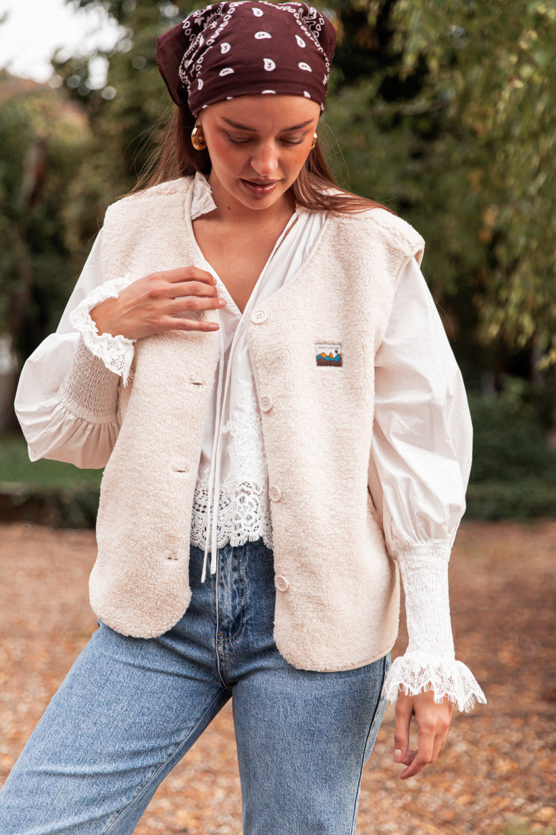 FLUFFY Beige - Gilet Moumoute