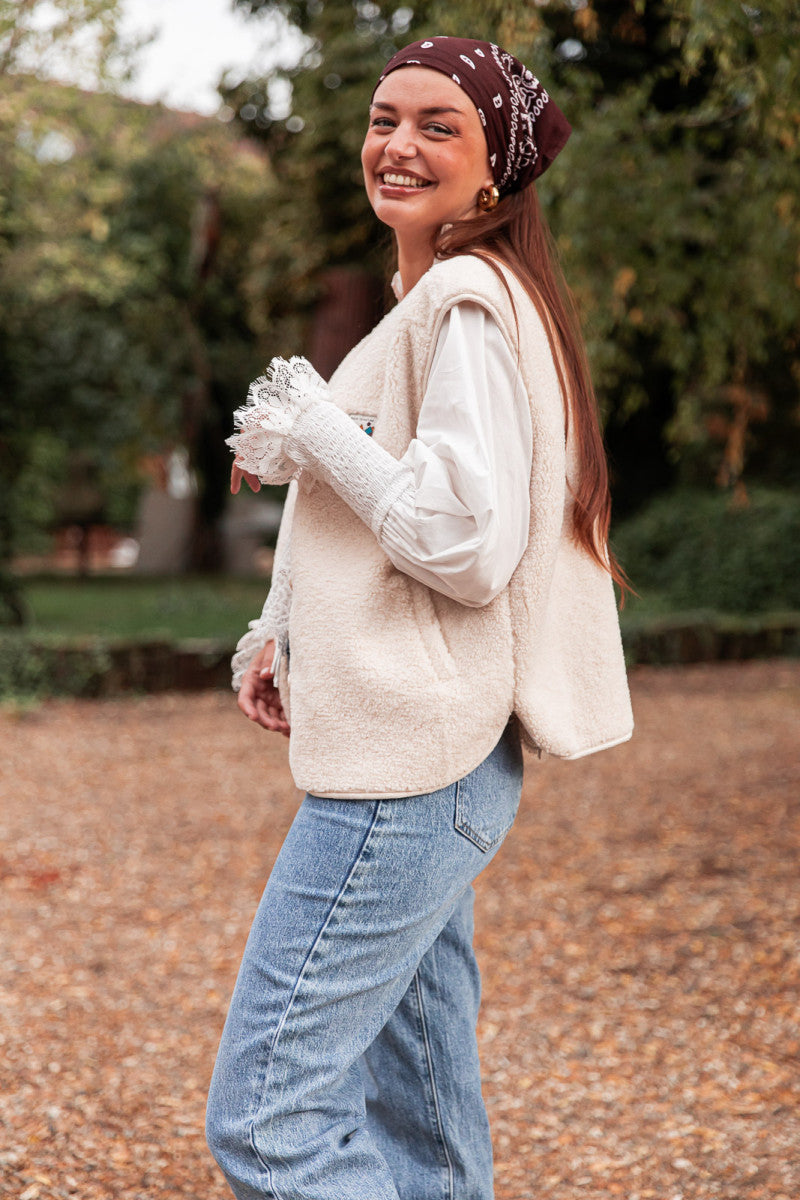 FLUFFY Beige - Gilet Moumoute