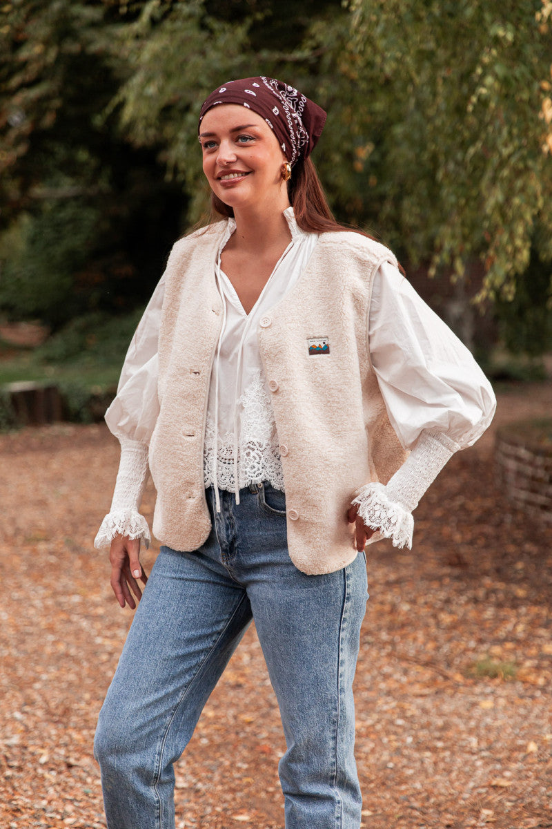 FLUFFY Beige - Gilet Moumoute