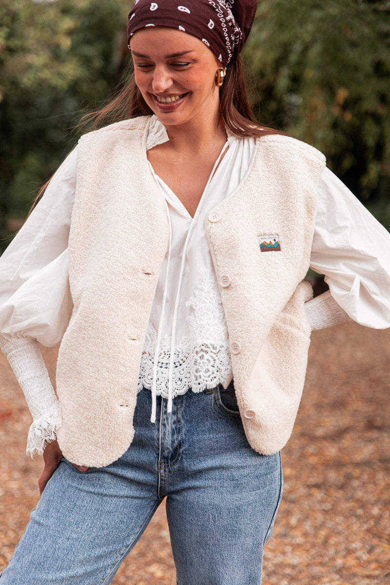 FLUFFY Beige - Gilet Moumoute