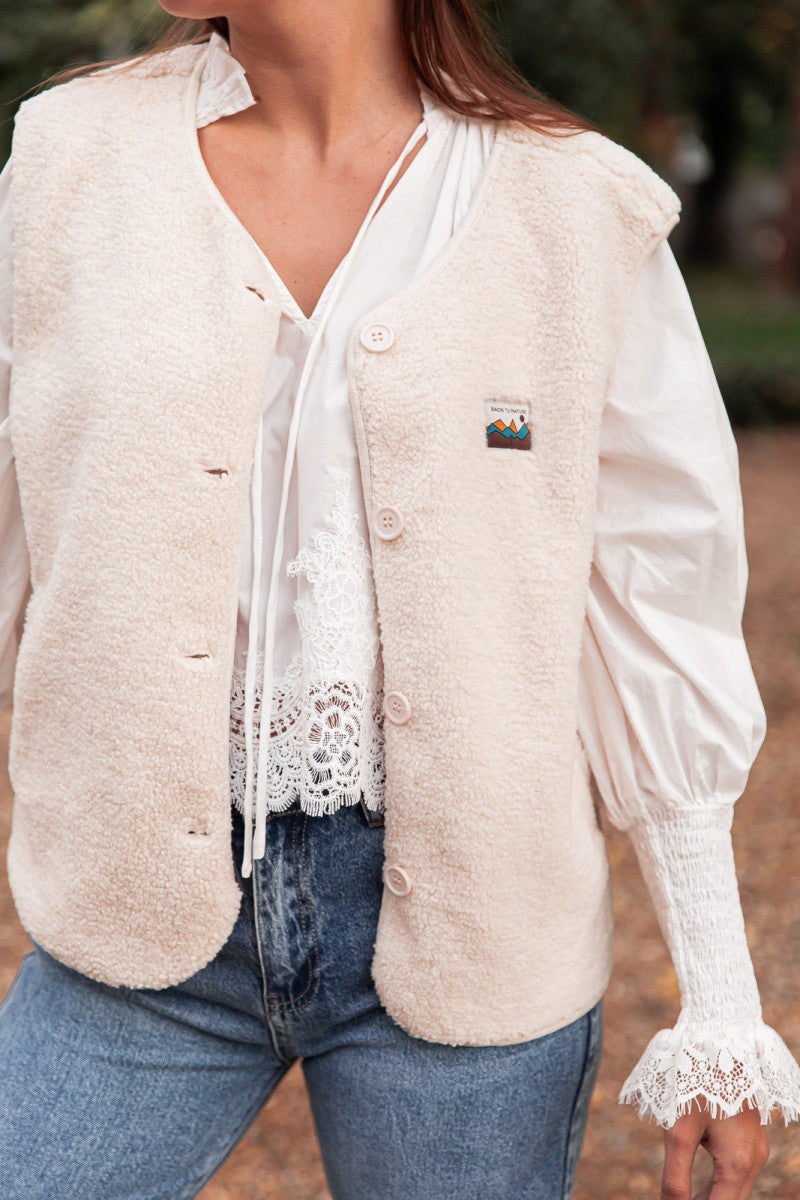 FLUFFY Beige - Gilet Moumoute