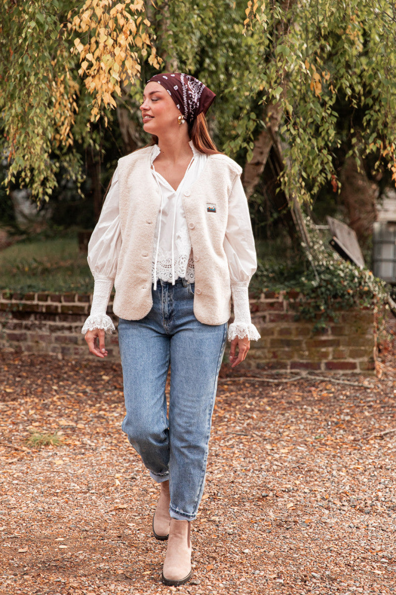FLUFFY Beige - Gilet Moumoute
