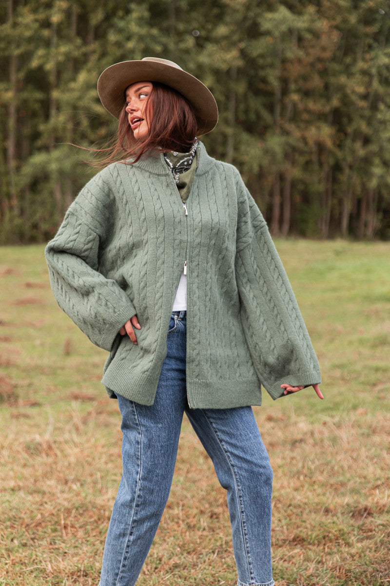 HEÏDI Vert Sauge - Gilet Torsadé