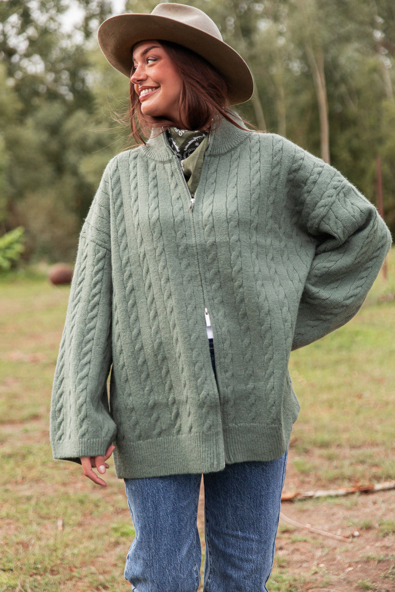 HEÏDI Vert Sauge - Gilet Torsadé