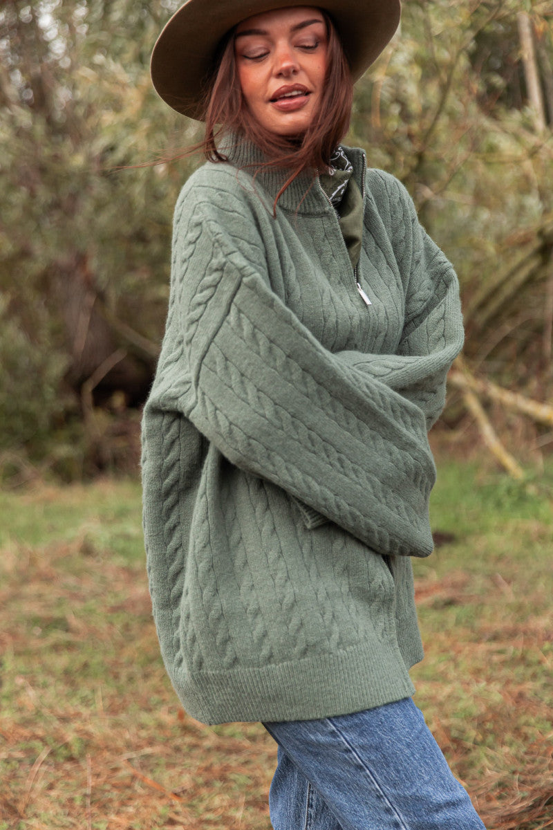 HEÏDI Vert Sauge - Gilet Torsadé