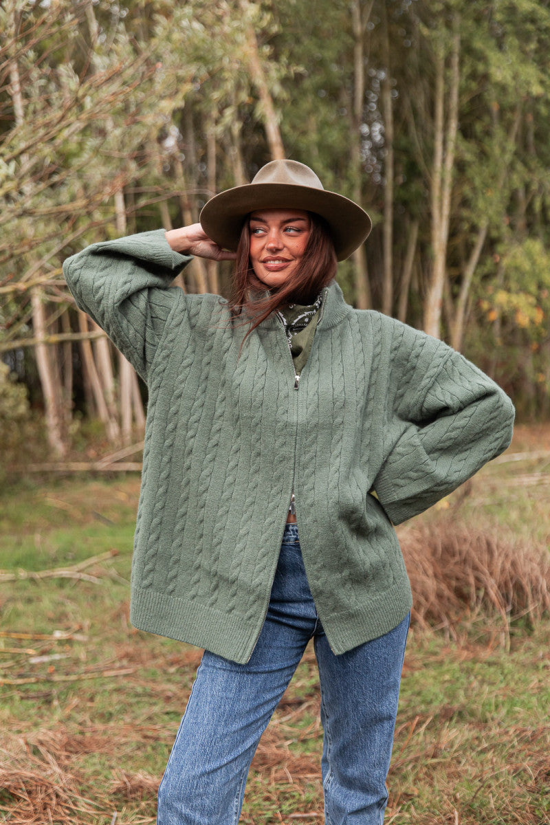 HEÏDI Vert Sauge - Gilet Torsadé