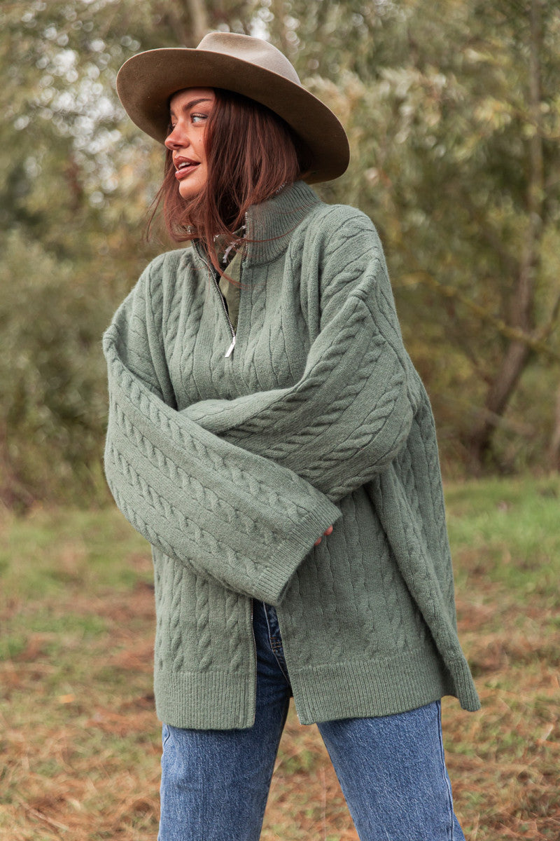HEÏDI Vert Sauge - Gilet Torsadé