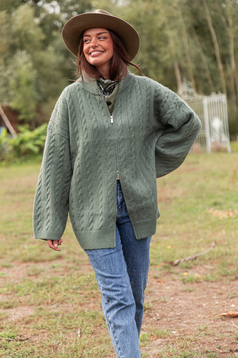 HEÏDI Vert Sauge - Gilet Torsadé