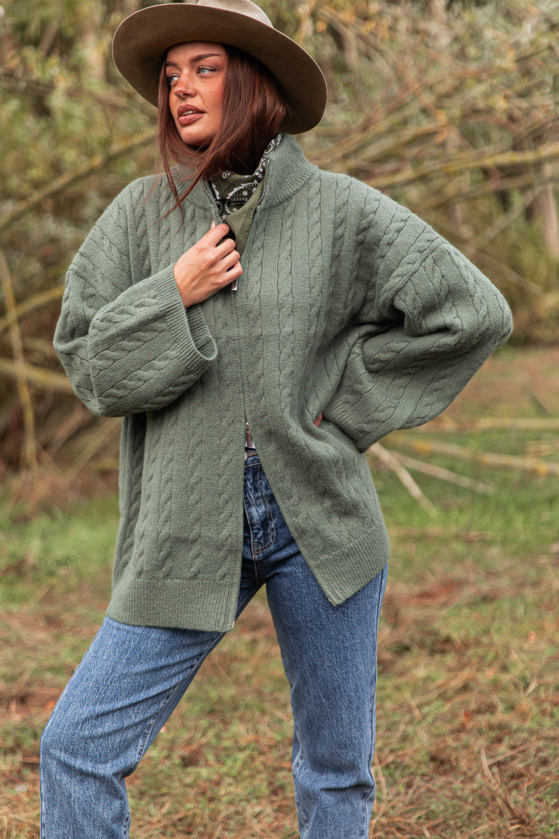 HEÏDI Vert Sauge - Gilet Torsadé