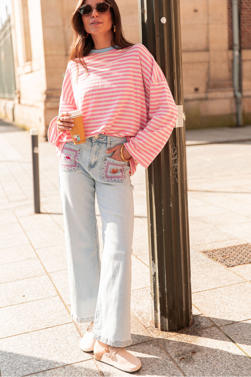 ISIA Bleu/Rose - Top Oversize