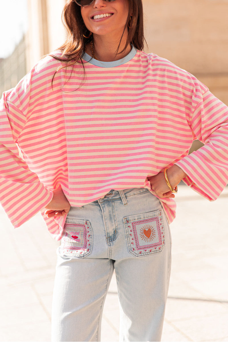ISIA Bleu/Rose - Top Oversize