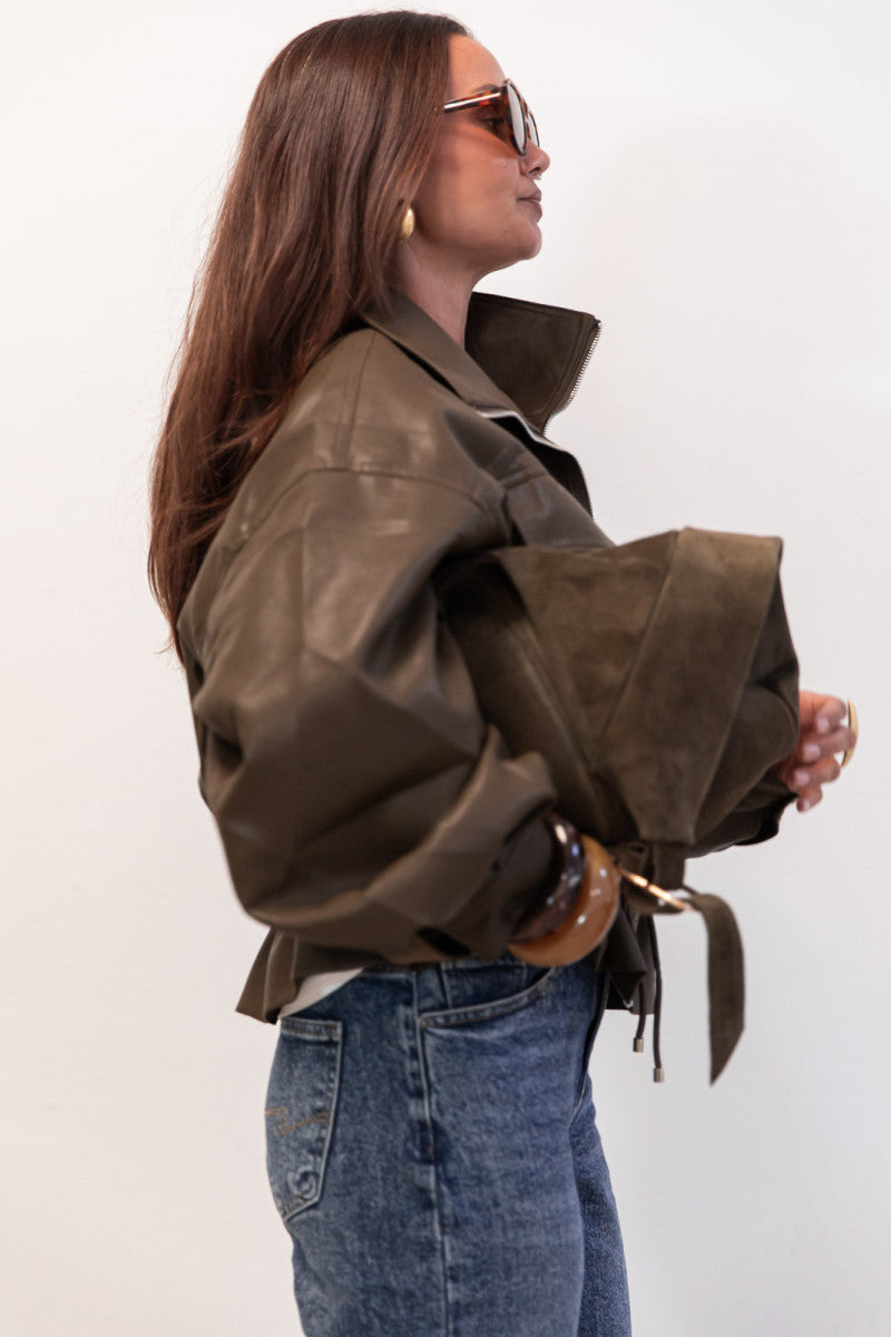 JUSTINE Kaki - Veste Similicuir