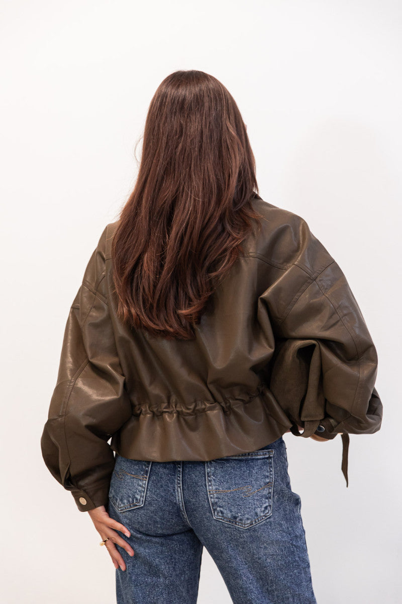 JUSTINE Kaki - Veste Similicuir