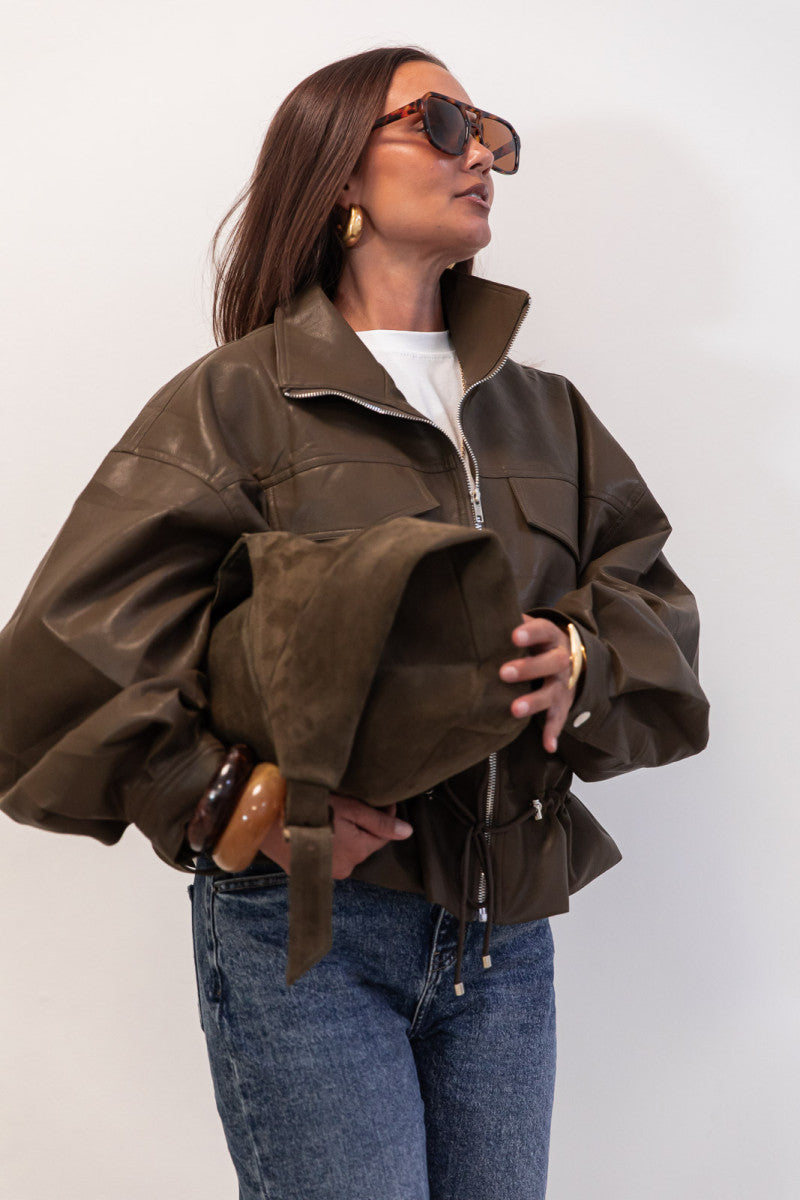 JUSTINE Kaki - Veste Similicuir