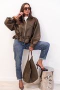 JUSTINE Kaki - Veste Similicuir