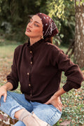LAURA Chocolat - Cardigan Col Victorien