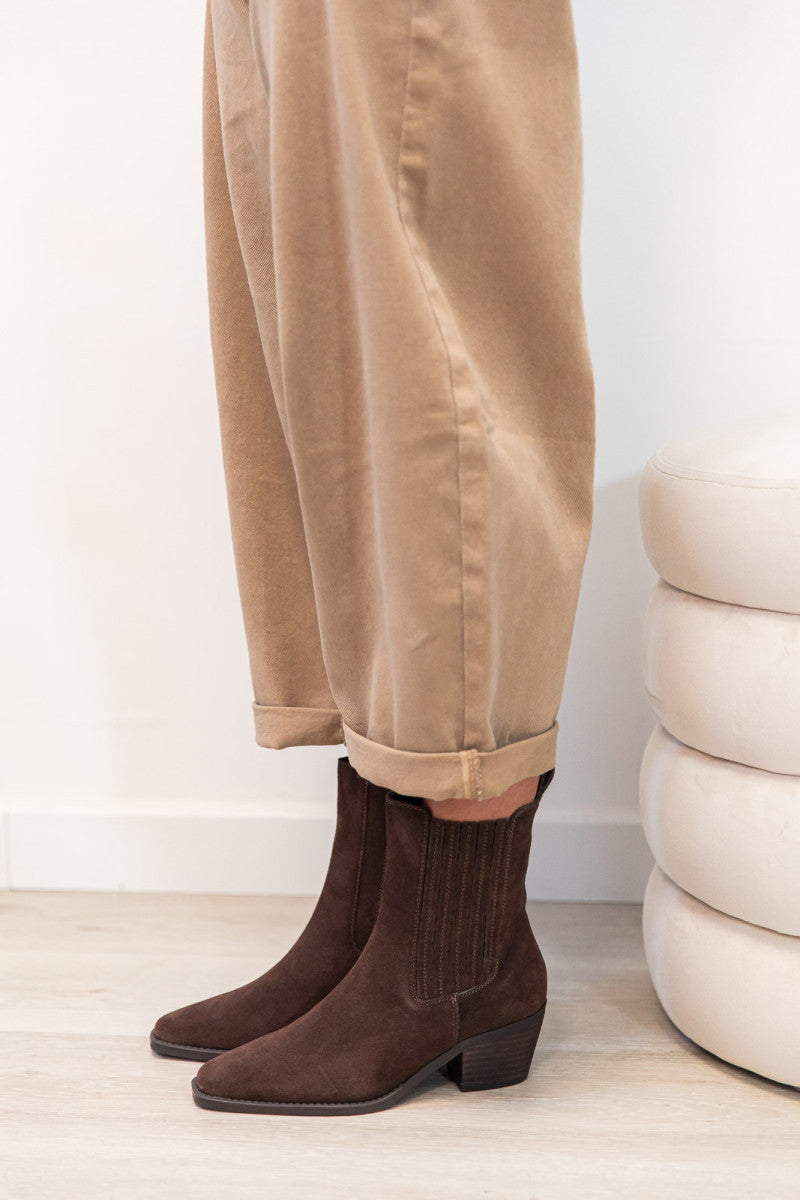 LÉNAH Chocolat - Bottines Daim Véritable