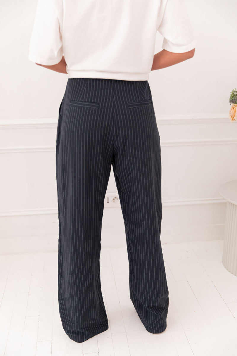 LUCIEN Bleu - Pantalon À Pinces Rayé