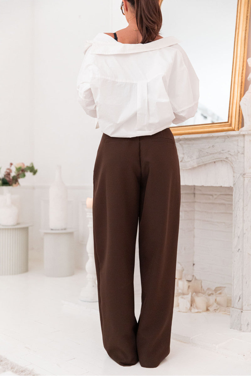 LUCIEN Chocolat - Pantalon À Pinces