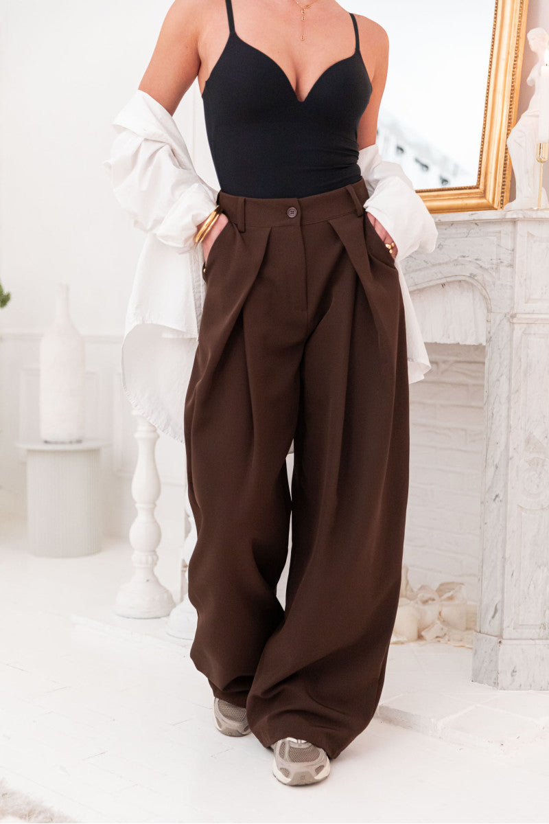 LUCIEN Chocolat - Pantalon À Pinces