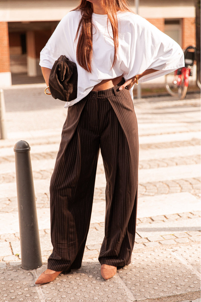 LUCIEN Rayé Choco - Pantalon Rayé