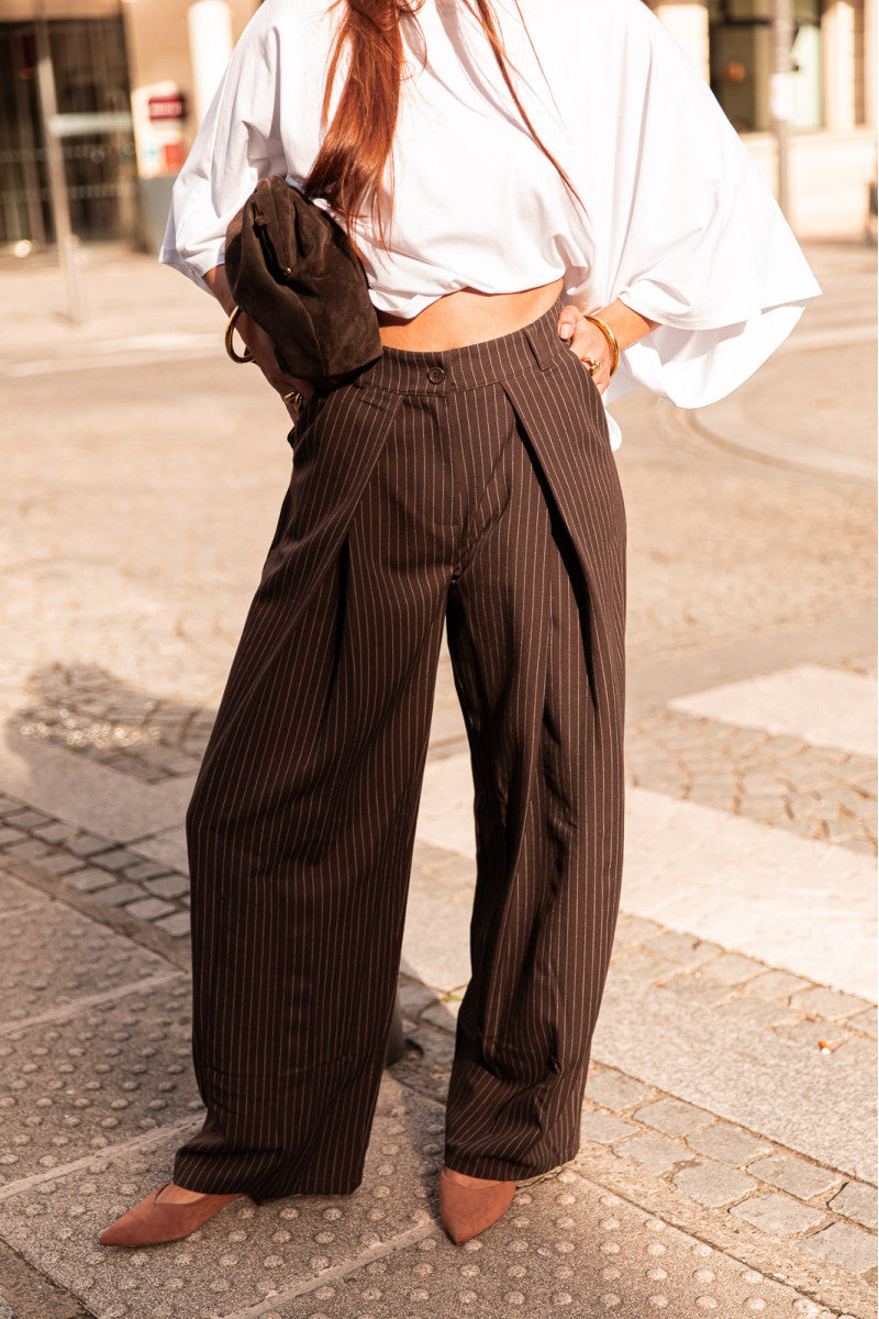 LUCIEN Rayé Choco - Pantalon Rayé