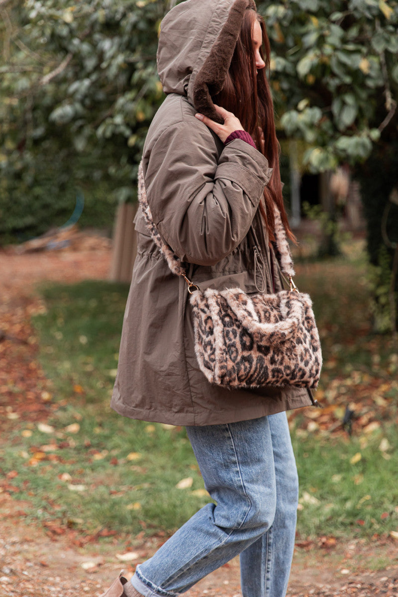 MINI CALIN Léopard Clair - Sac Fausse Fourrure