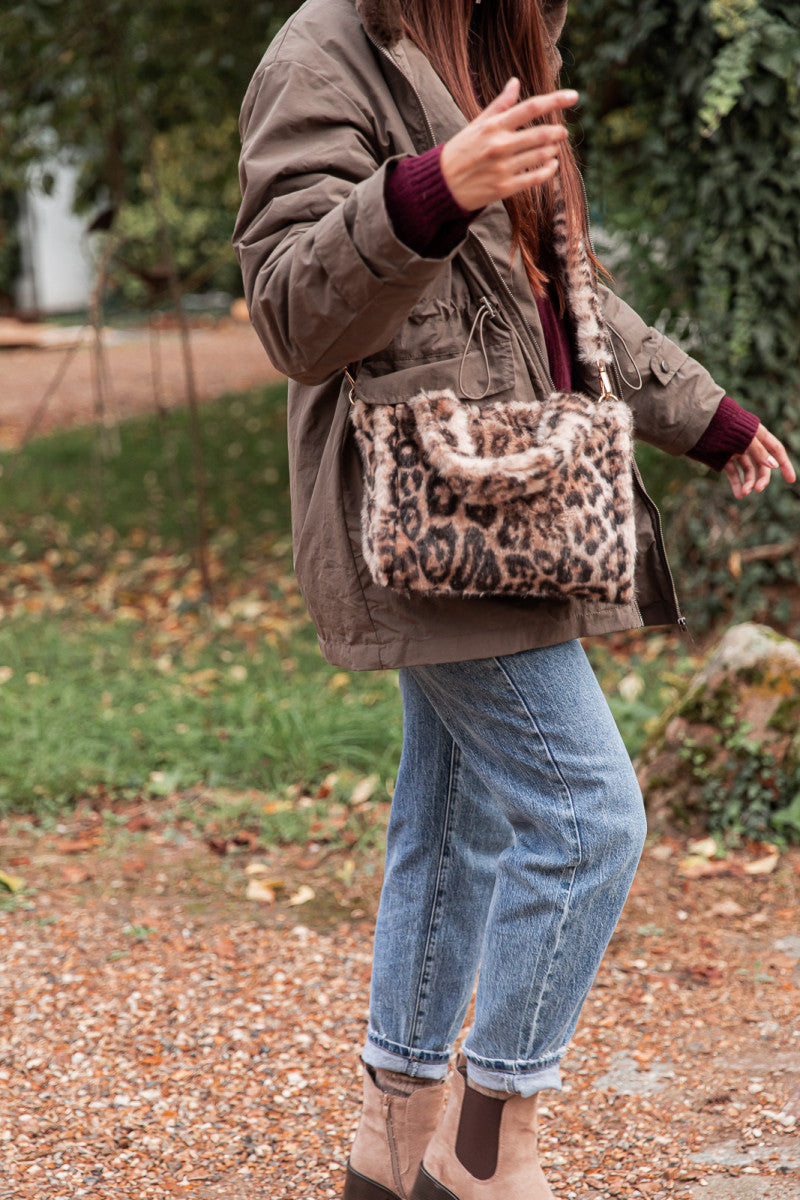 MINI CALIN Léopard Clair - Sac Fausse Fourrure