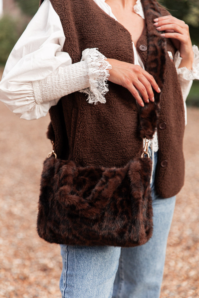 MINI CALIN Léopard Foncé - Sac Fausse Fourrure