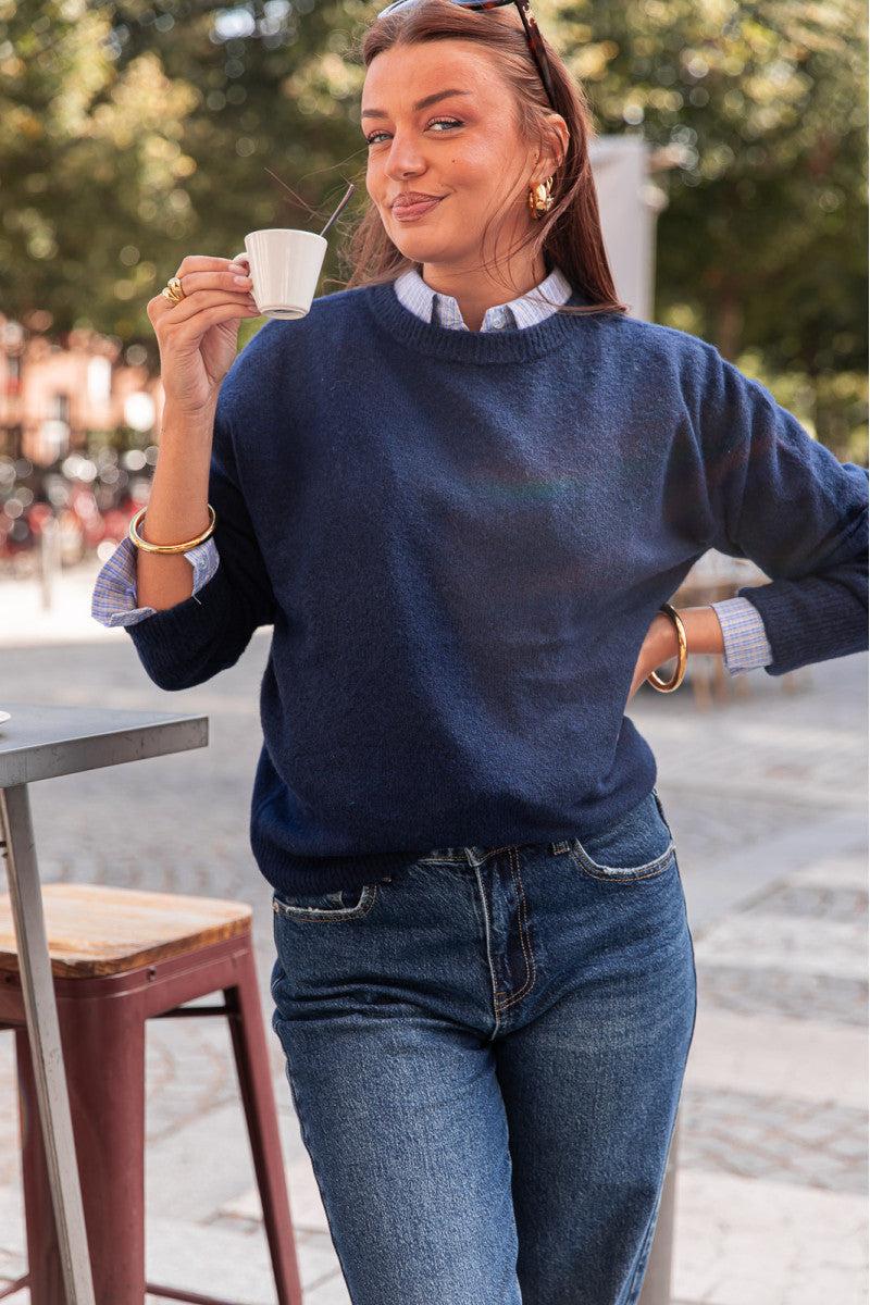 MOELLEUX Bleu Marine - Pull Doux
