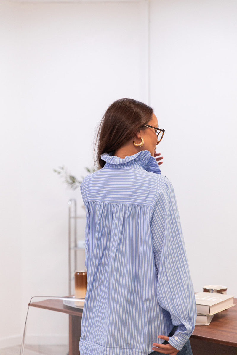 PLUME Bleue - Chemise Col Victorien