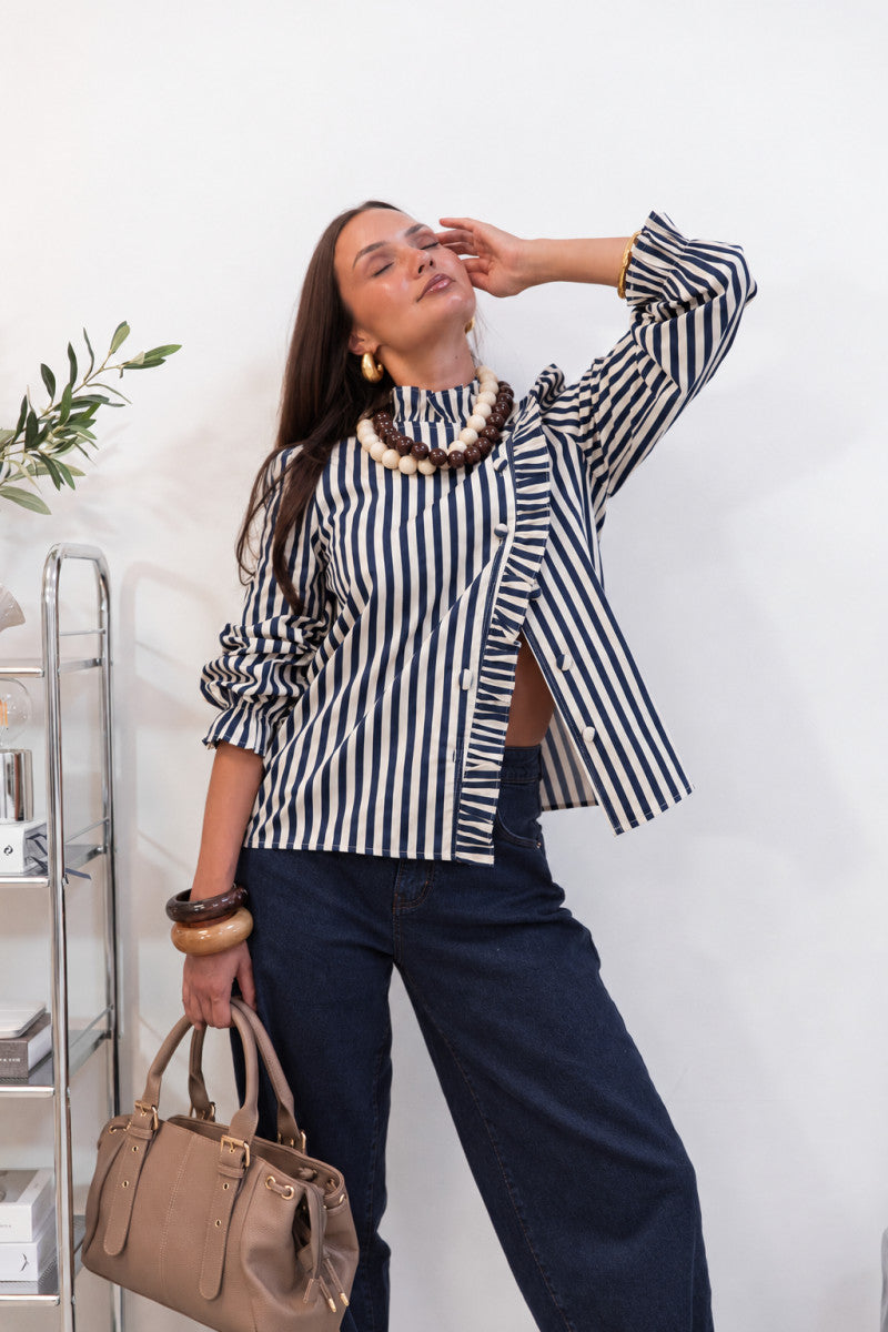 RUBEN Bleu Marine - Chemise Rayée