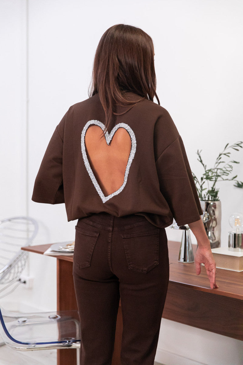 SOLÈNE Chocolat - T-Shirt strass