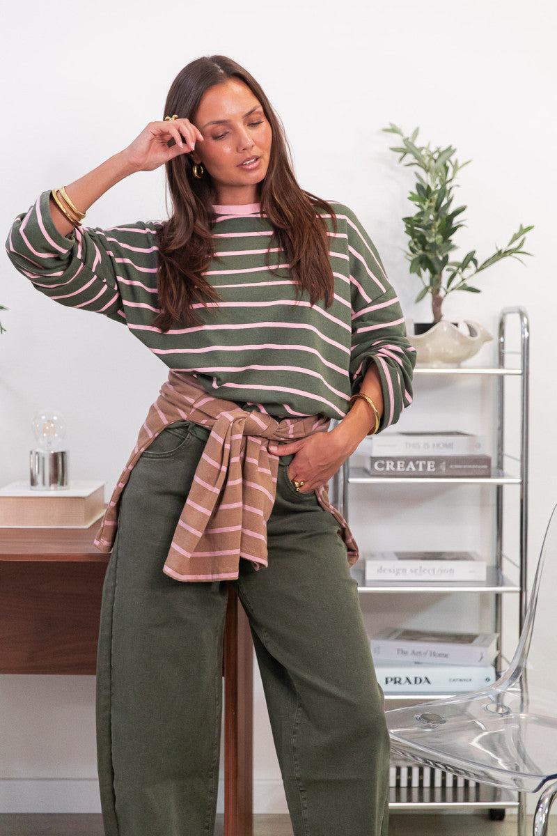 VALENTIN Kaki/Rose - Top Oversize